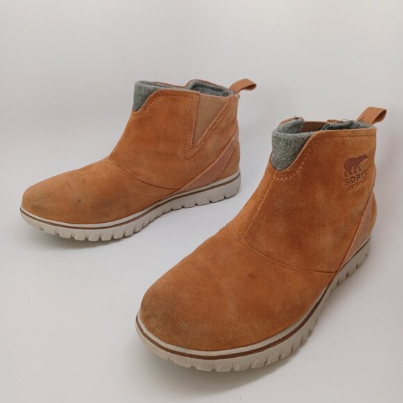 Sorel Boots Chelsea Ankle Height Tan Suede Water Resistant Womens 7 - Picture 7 of 16